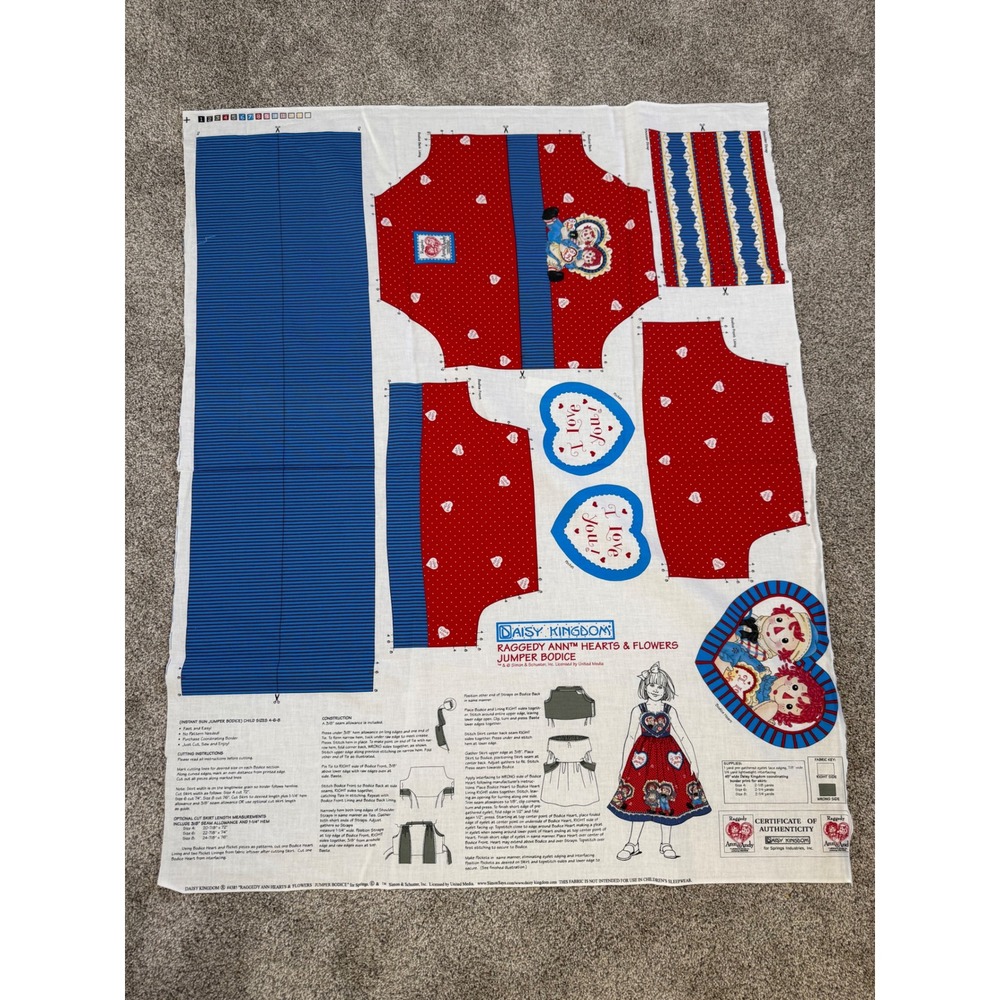 Vintage Daisy Kingdom Raggedy Ann Hearts & Flowers Jumper Bodice Fabric 4385